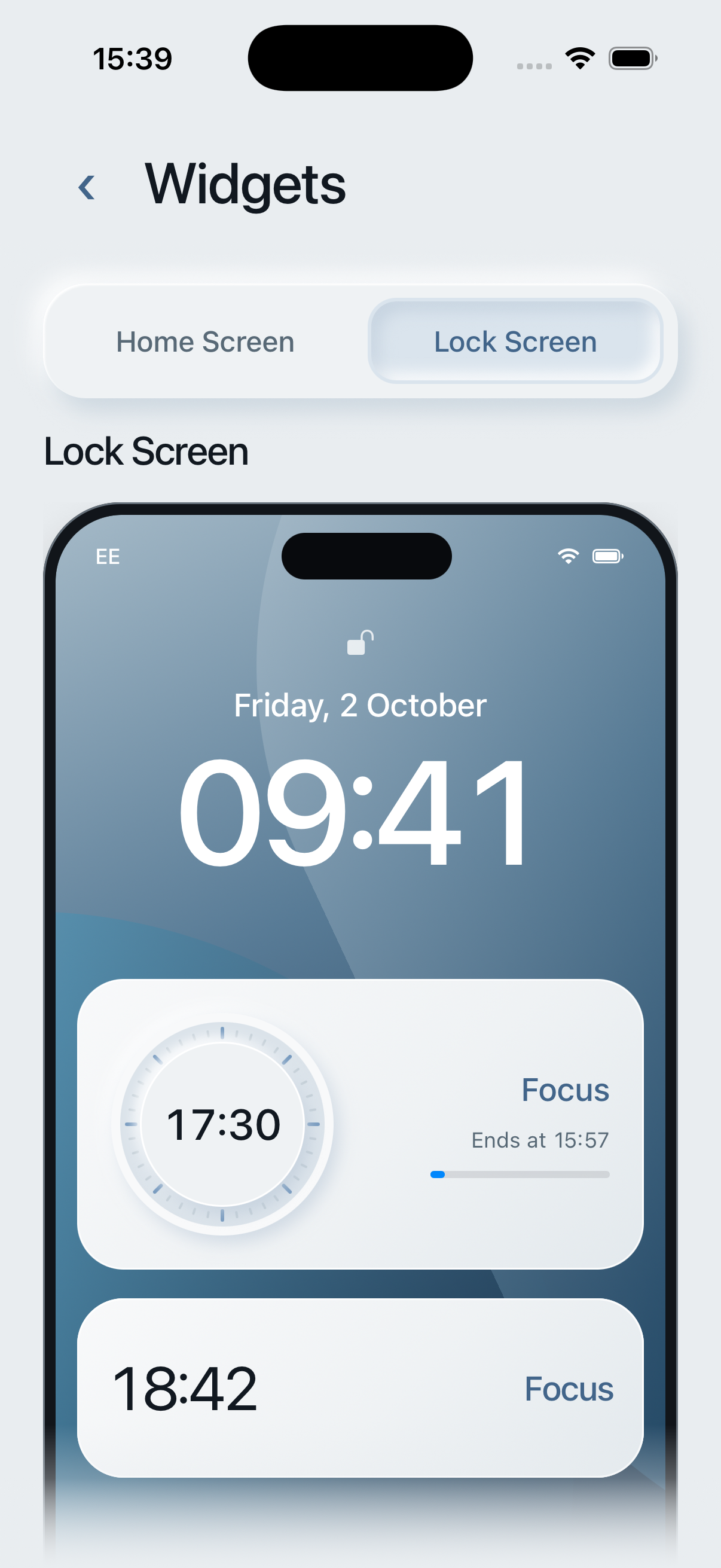 Quiet Pomodoro built-in Lock Screen Live Activity preview in light mode.